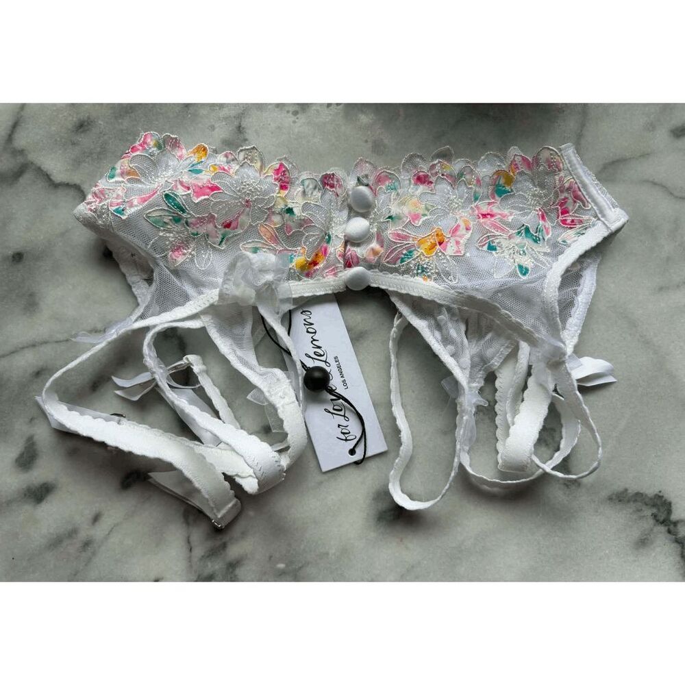 For Love and Lemons Outline Floral Garter Belt in White Womens Size XXS